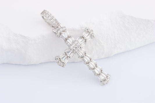 Sterling Silver 925 Mini CZ Encrusted Cross Pendant Necklace
