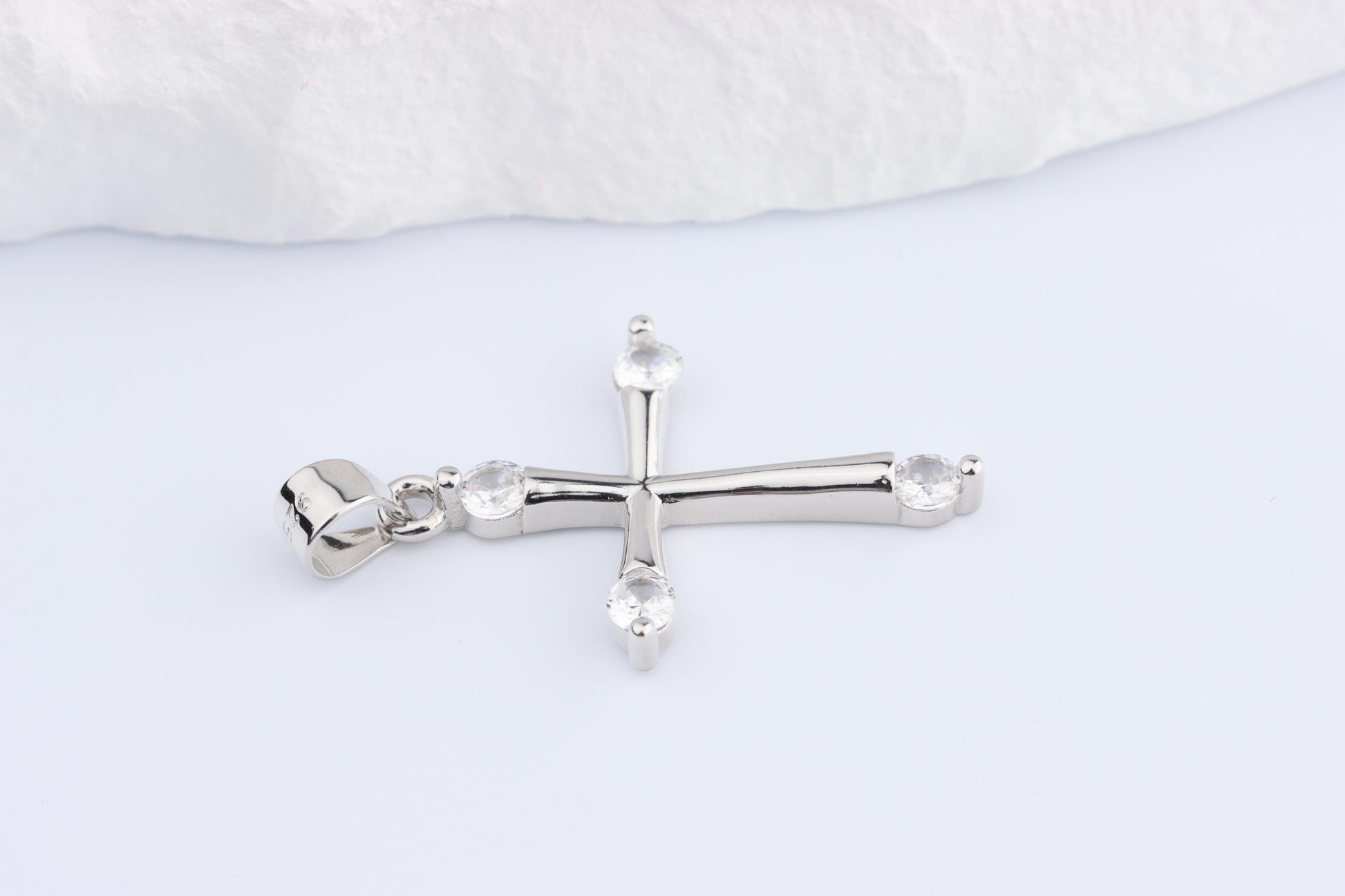 Sterling Silver 925 Mini CZ Budded Cross Pendant Necklace