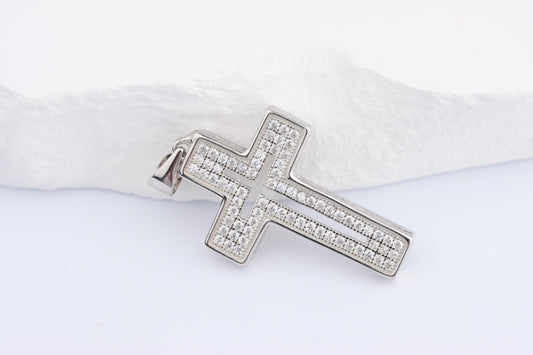 Sterling Silver 925 Small CZ set Laser Cut Open Centre Cross Pendant Necklace