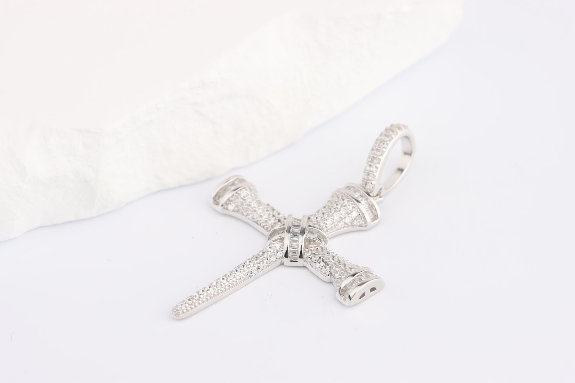 Sterling Silver 925 CZ Cross of Passion Pendant Necklace