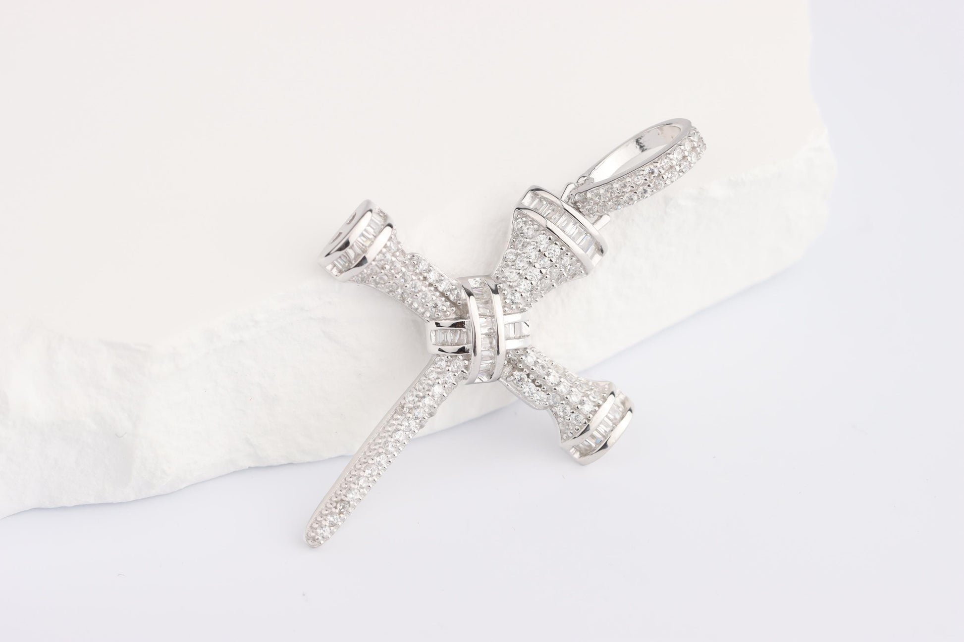 Sterling Silver 925 CZ Cross of Passion Pendant Necklace