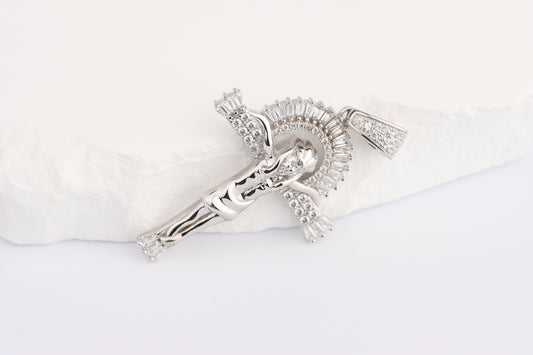Sterling Silver 925 Heavy CZ set Sunset Cross Crucifix Pendant Necklace