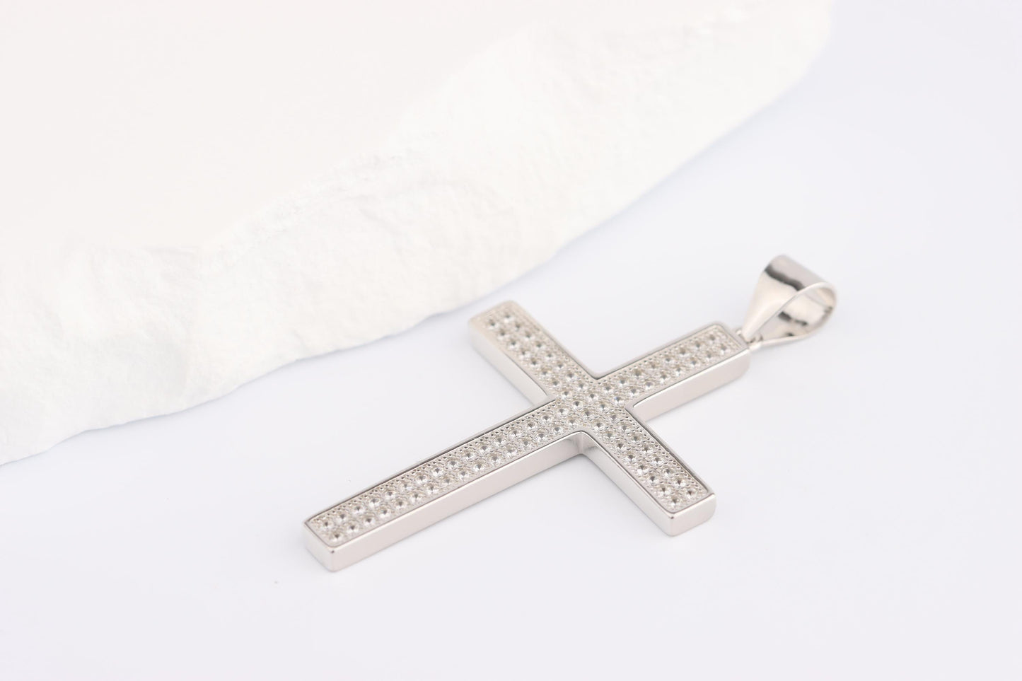 Sterling Silver 925 CZ set Classic Cross Pendant Necklace