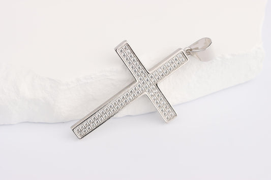 Sterling Silver 925 CZ set Classic Cross Pendant Necklace