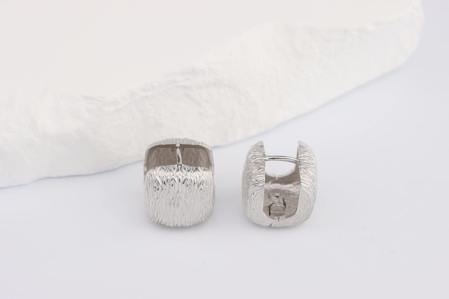 Sterling Silver 925 Textured Brushed Cube Square Hoops Huggies