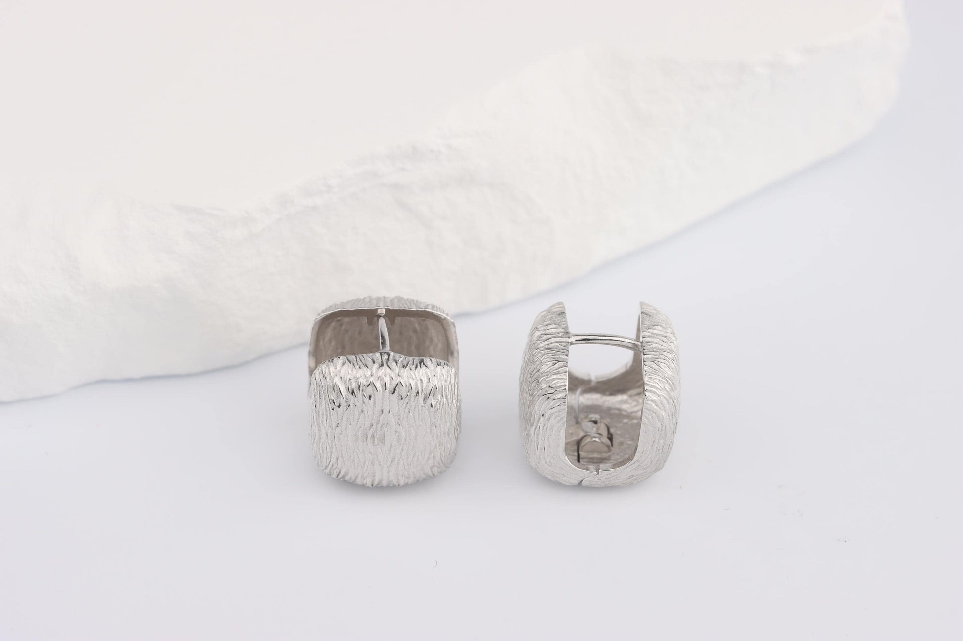 Sterling Silver 925 Textured Brushed Cube Square Hoops Huggies