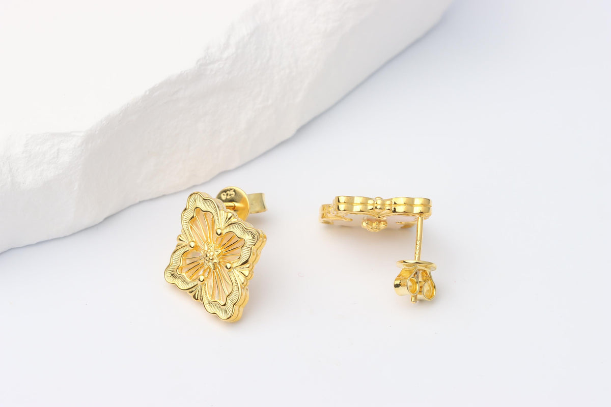 Sterling Silver 925 Gold Plated Renaissance Style Mother of Pearl Studs
