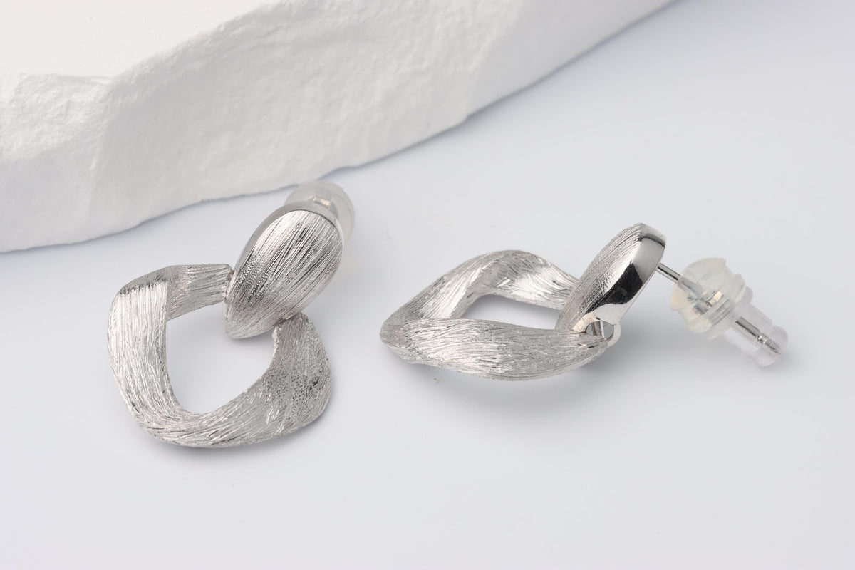 Sterling Silver 925 Brushed Twisted Teardrop Dropper Earrings