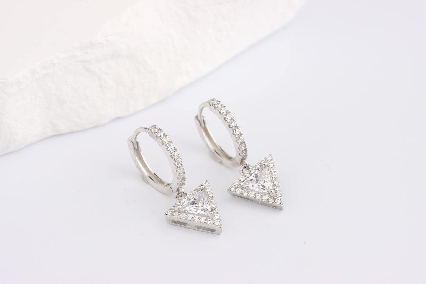 Sterling Silver 925 CZ Encrusted Hoops with White CZ Dropper