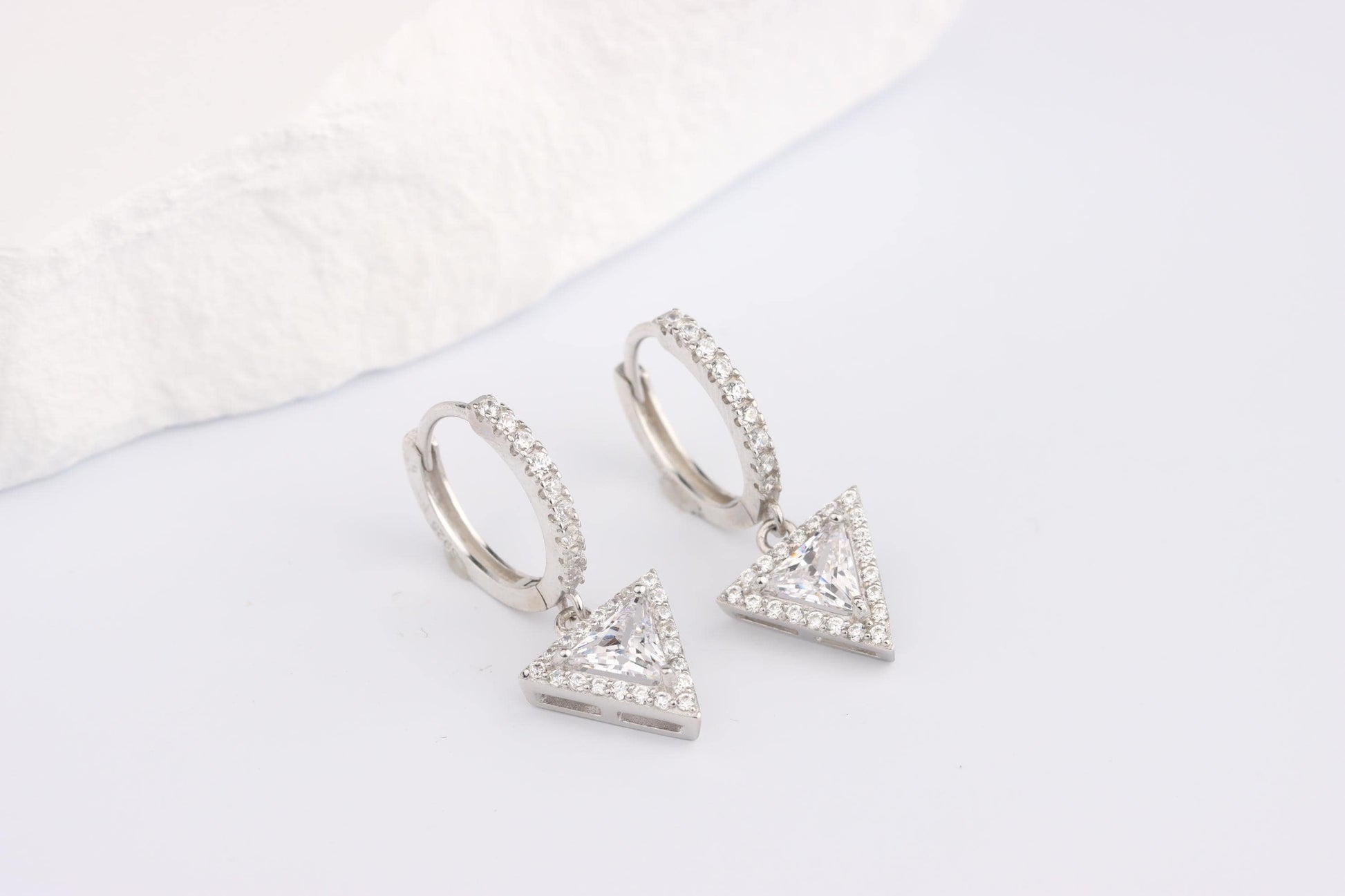 Sterling Silver 925 CZ Encrusted Hoops with White CZ Dropper