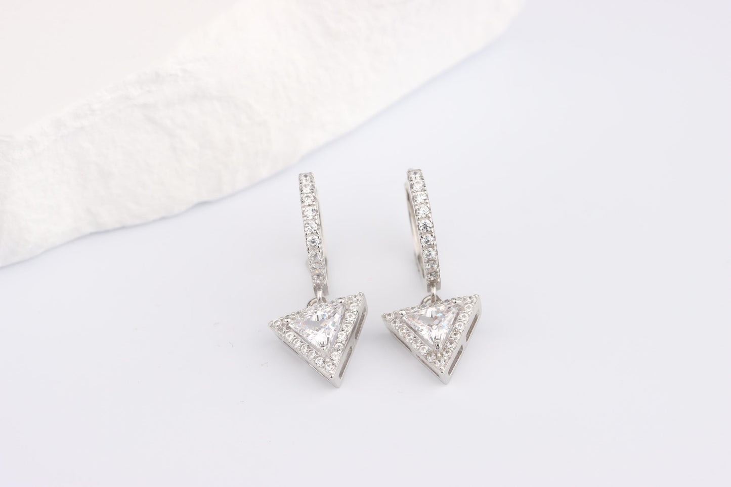 Sterling Silver 925 CZ Encrusted Hoops with White CZ Dropper