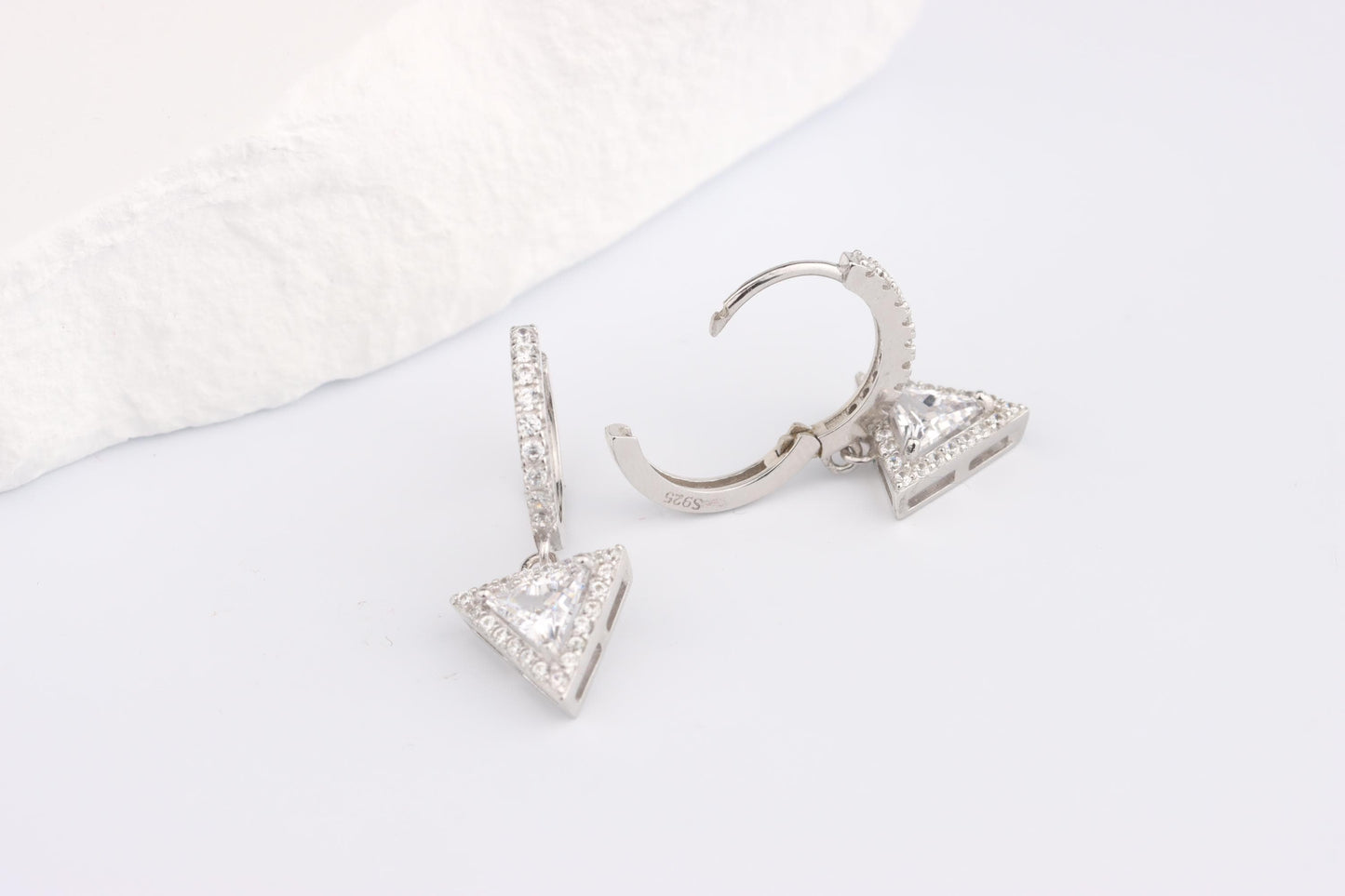 Sterling Silver 925 CZ Encrusted Hoops with White CZ Dropper