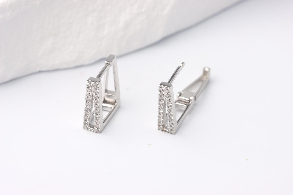 Sterling Silver 925 Square CZ Encrusted Huggie Hoops