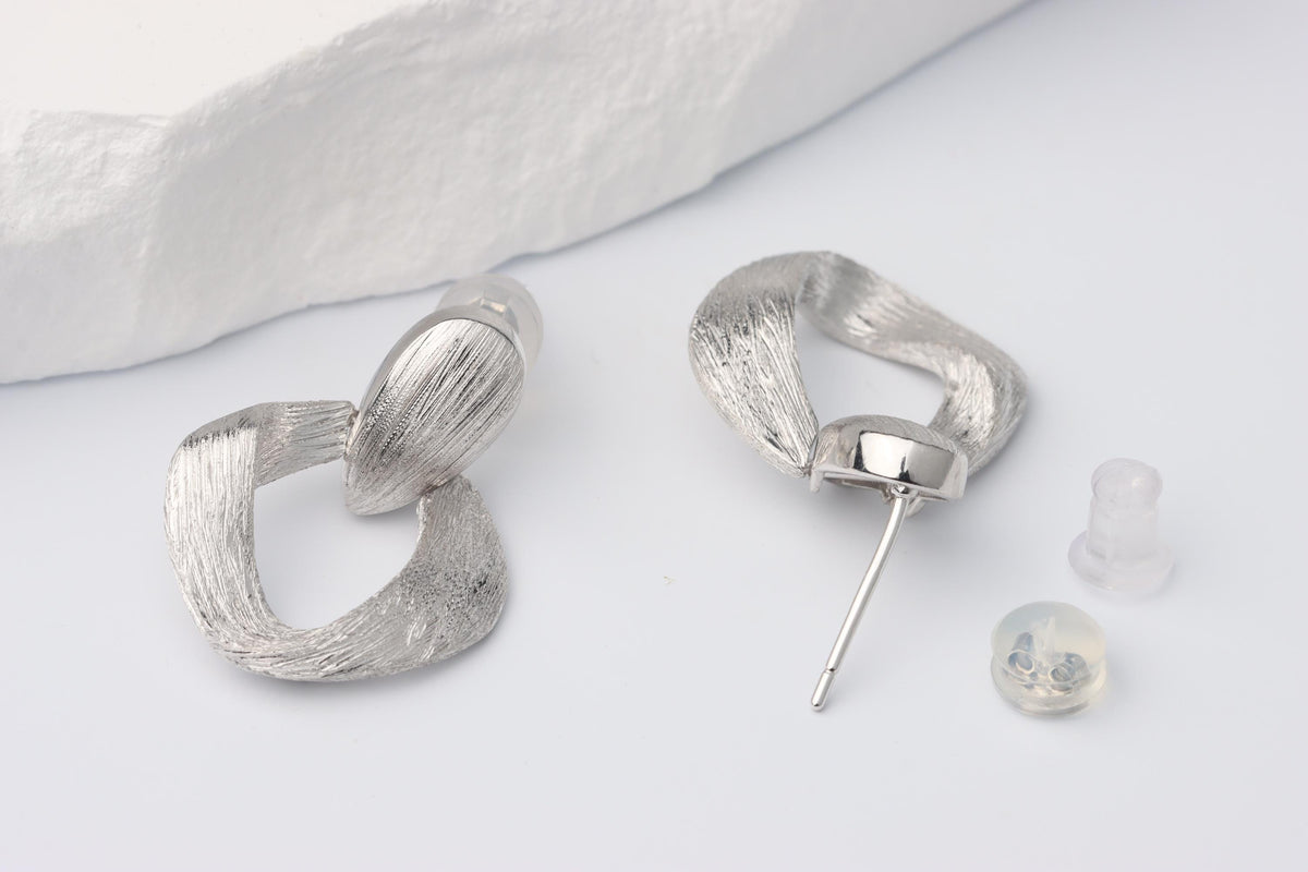 Sterling Silver 925 Brushed Twisted Teardrop Dropper Earrings