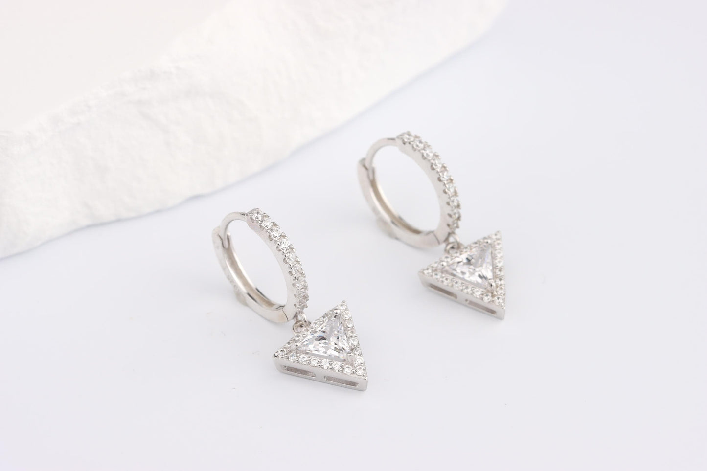 Sterling Silver 925 CZ Encrusted Hoops with White CZ Dropper
