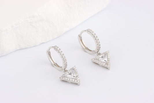 Sterling Silver 925 CZ Encrusted Hoops with White CZ Dropper
