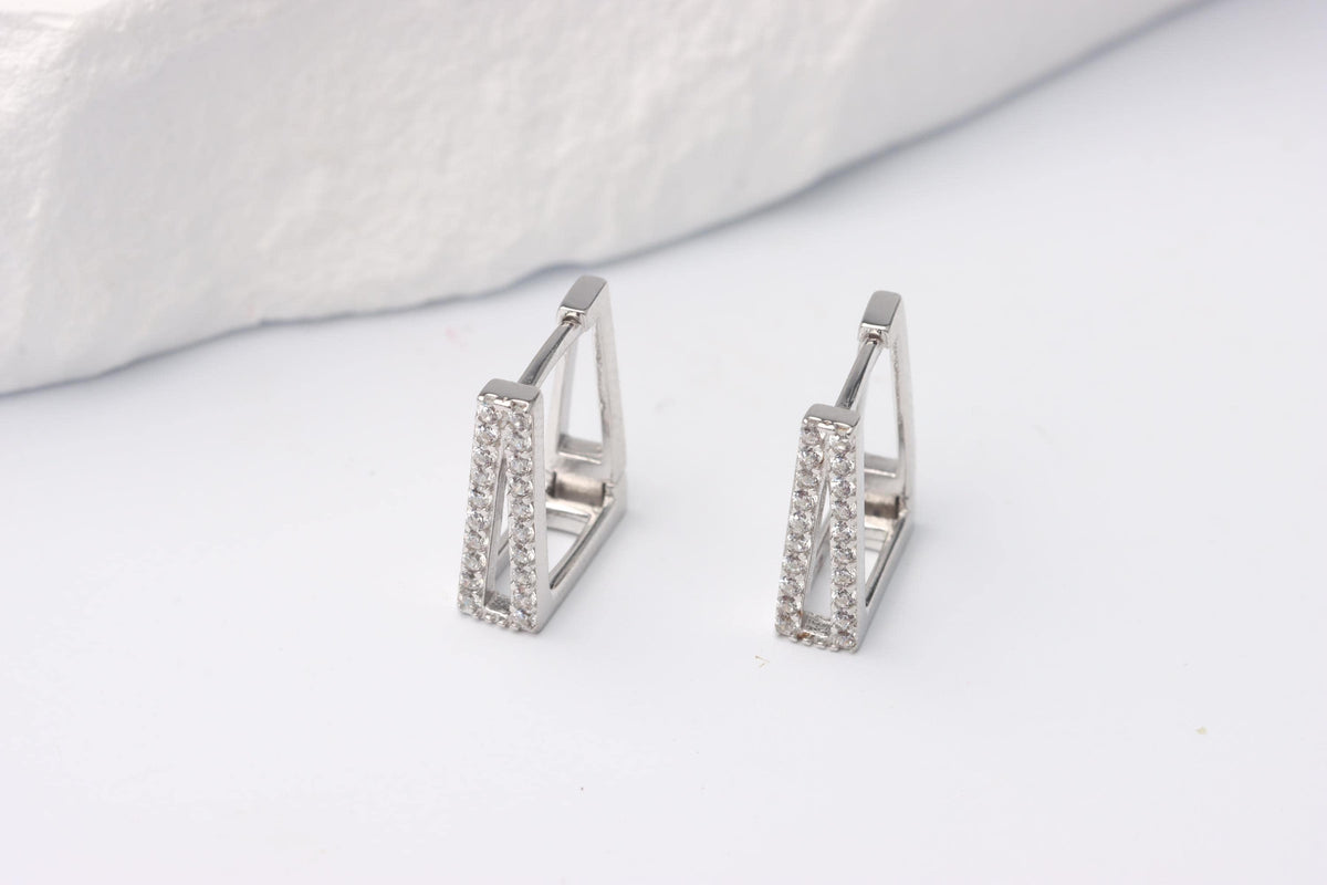 Sterling Silver 925 Square CZ Encrusted Huggie Hoops