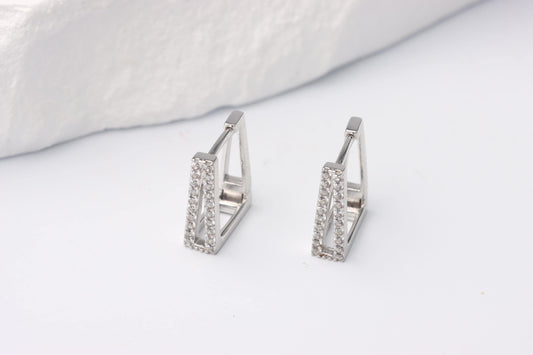 Sterling Silver 925 Square CZ Encrusted Huggie Hoops