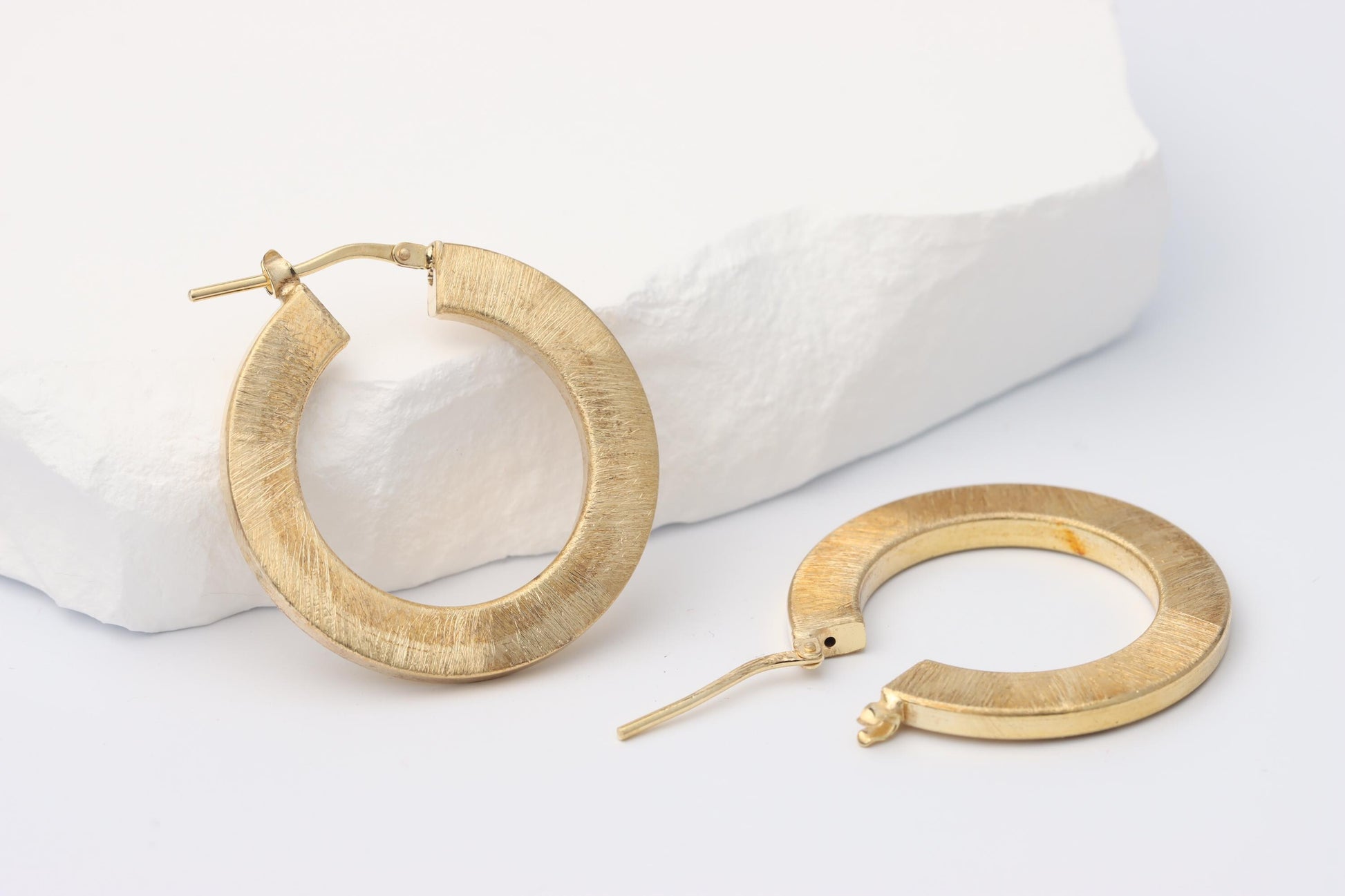 Sterling Silver 925 Gold Plated Textured Brushed Hoop Earrings