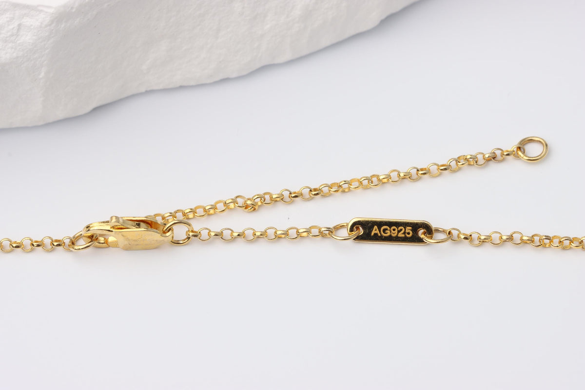 Blue Emerald Cut CZ Pendant Necklace, Gold Paperclip Chain, Gift for Her