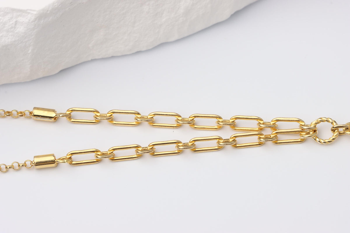 Blue Emerald Cut CZ Pendant Necklace, Gold Paperclip Chain, Gift for Her