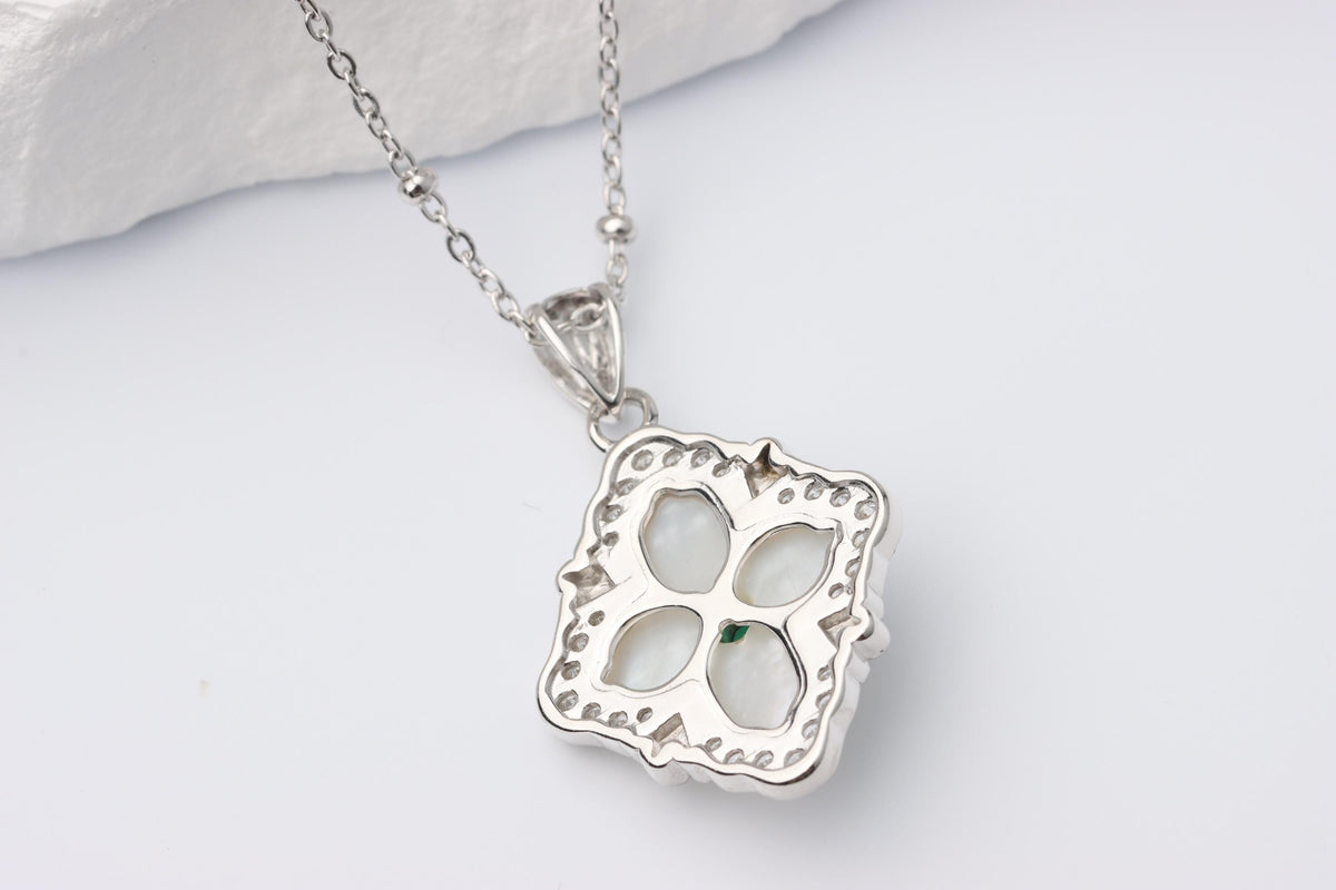 Silver Renaissance Pendant Necklace, White Mother of Pearl Statement Jewellery, Gift for Her