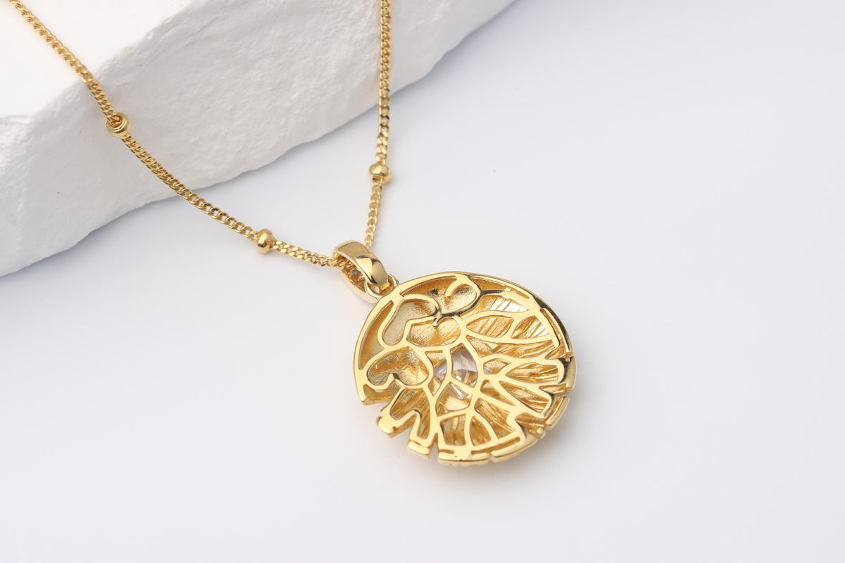 Gold Sunburst CZ Pendant Necklace, Art Deco Statement Jewellery, Gift for Her