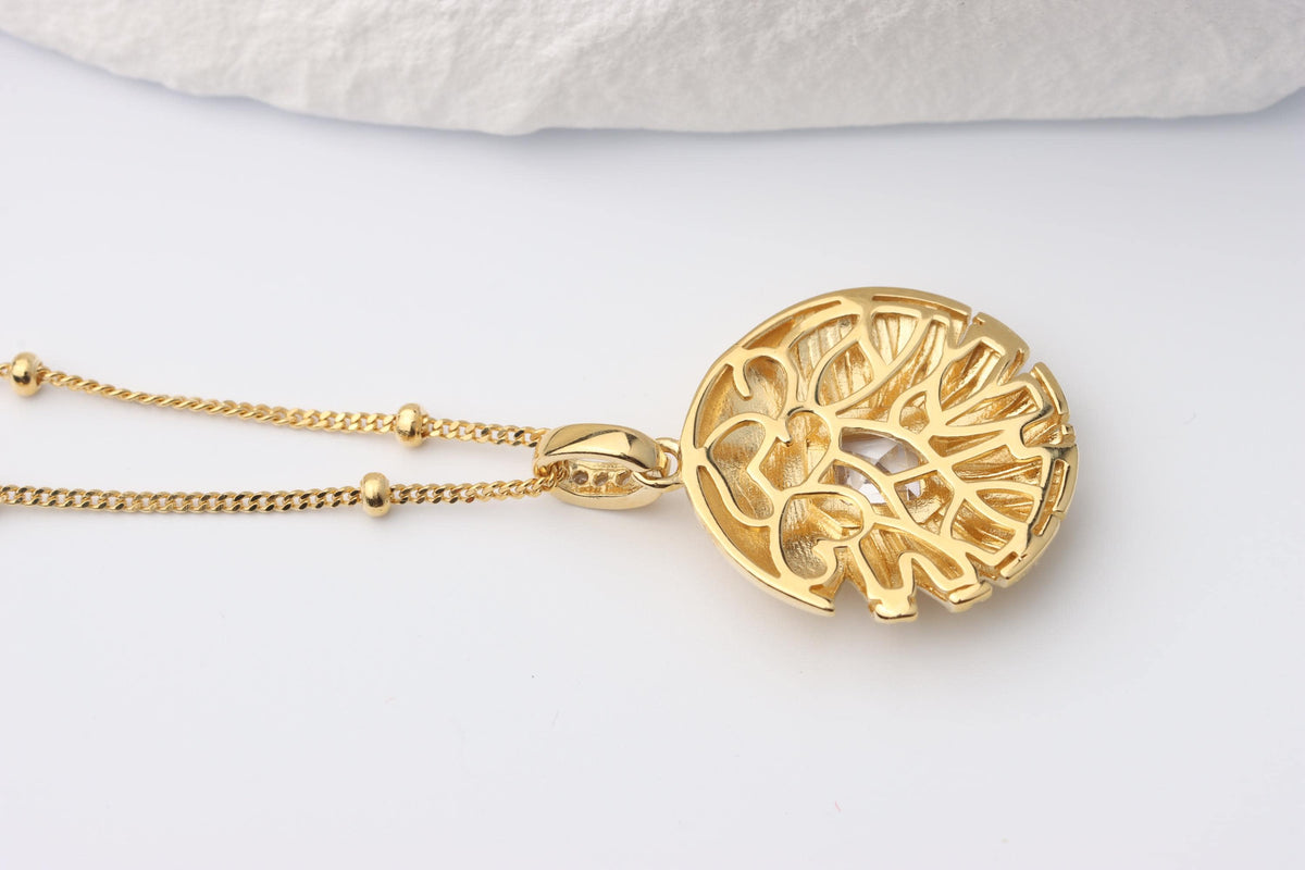 Gold Sunburst CZ Pendant Necklace, Art Deco Statement Jewellery, Gift for Her