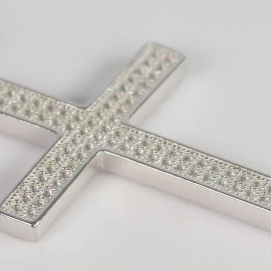 Sterling Silver 925 CZ set Classic Cross Pendant Necklace