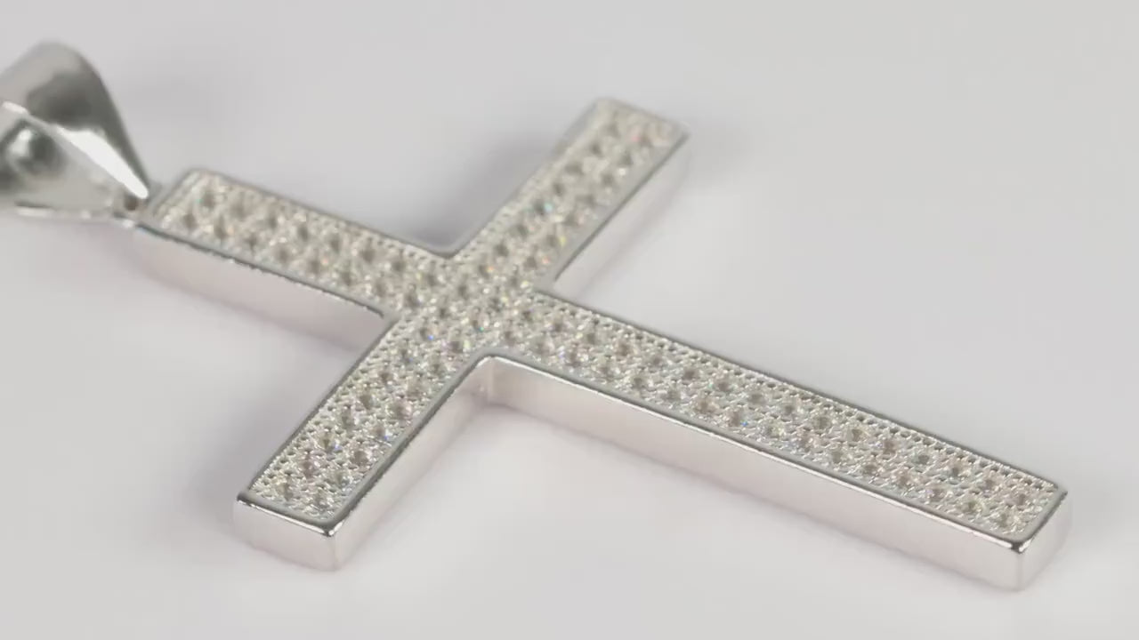 Sterling Silver 925 CZ set Classic Cross Pendant Necklace