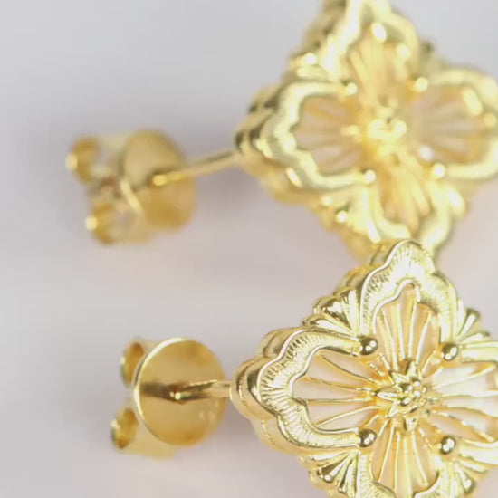 Sterling Silver 925 Gold Plated Renaissance Style Mother of Pearl Studs
