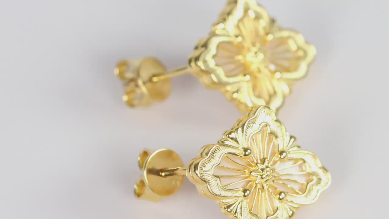 Sterling Silver 925 Gold Plated Renaissance Style Mother of Pearl Studs