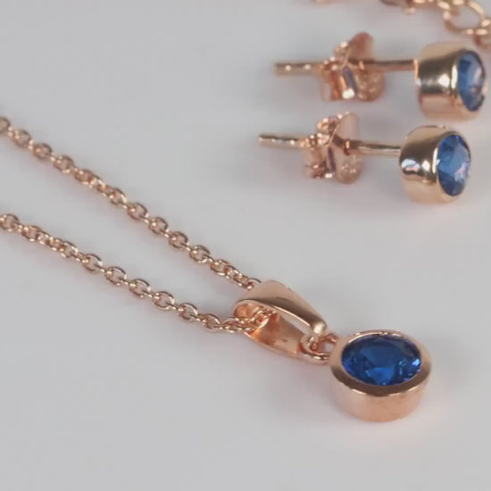 Sterling Silver 18ct Rose Gold Plated September Birthstone Earrings & Necklace Set