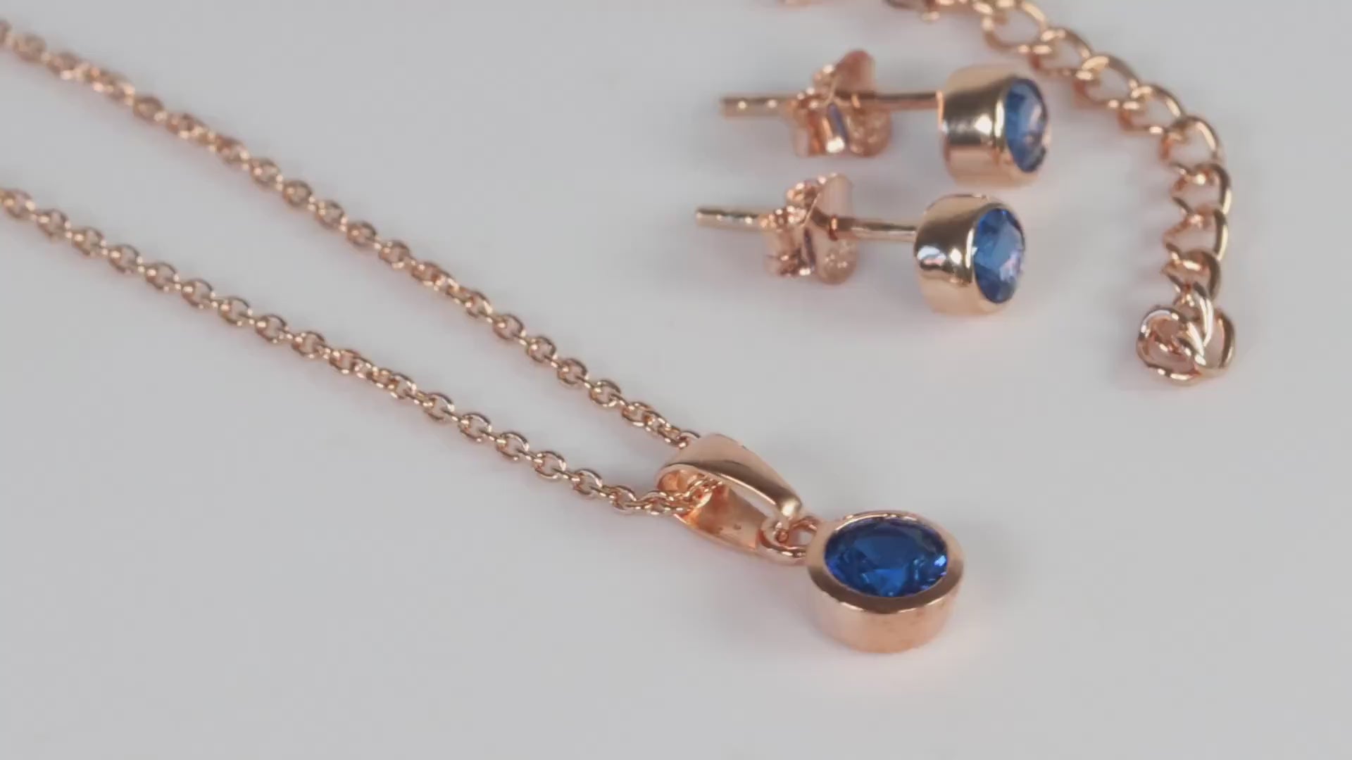 Sterling Silver 18ct Rose Gold Plated September Birthstone Earrings & Necklace Set