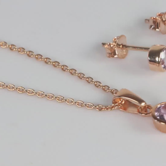 Sterling Silver 18ct Rose Gold Plated June Birthstone Earrings & Necklace Set