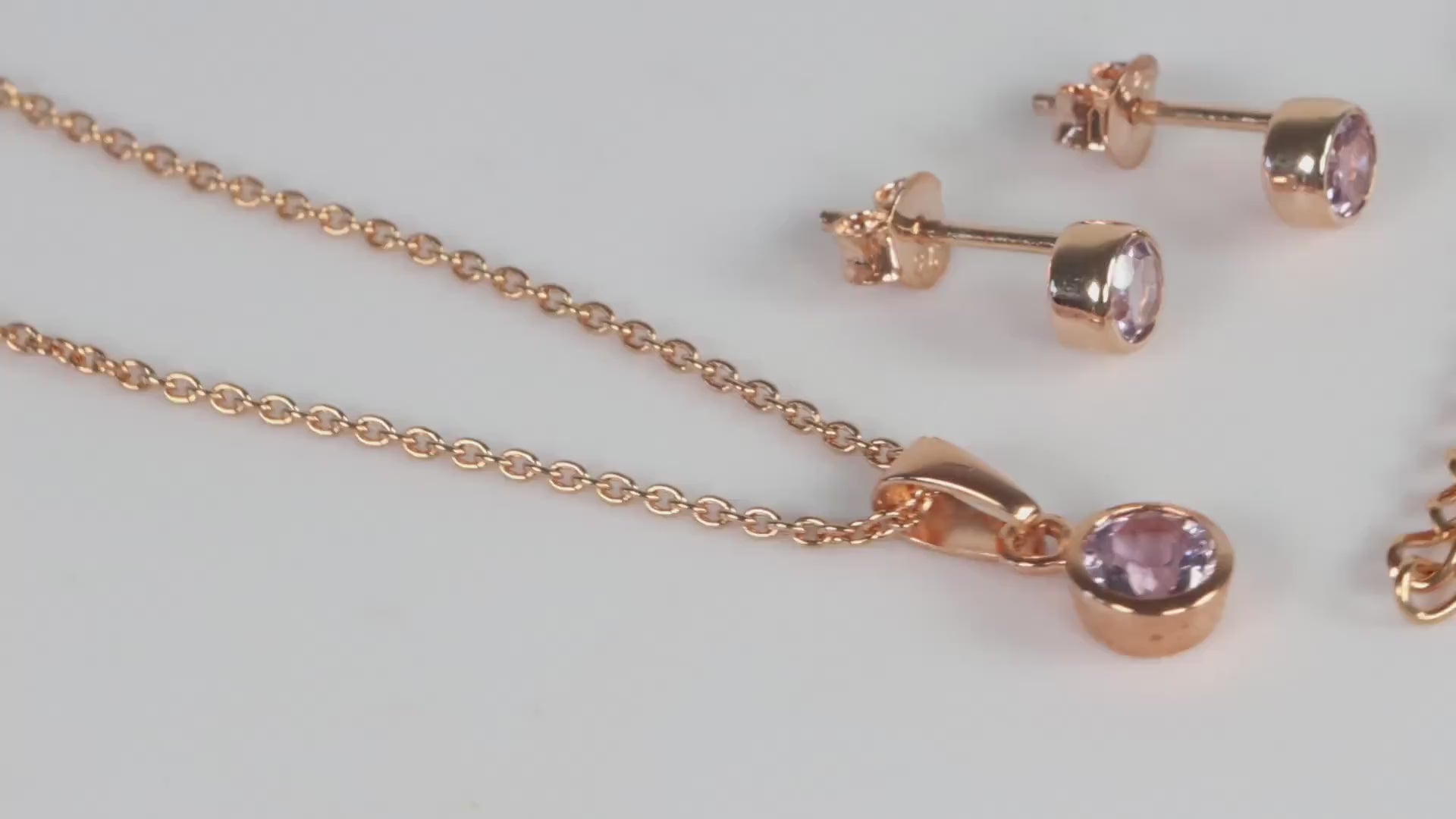 Sterling Silver 18ct Rose Gold Plated June Birthstone Earrings & Necklace Set