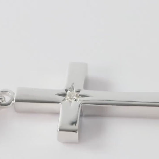 Small Silver Cross Pendant set with Lab Diamond