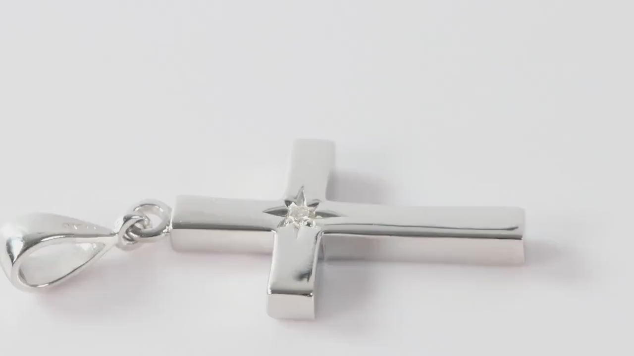 Small Silver Cross Pendant set with Lab Diamond