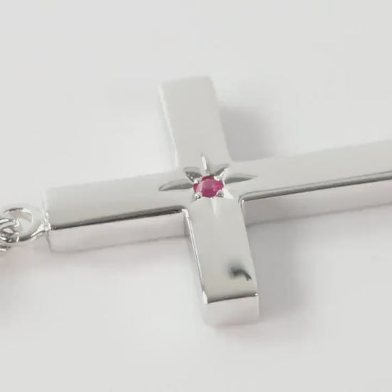 Medium Silver Cross Pendant set with Ruby Gemstone