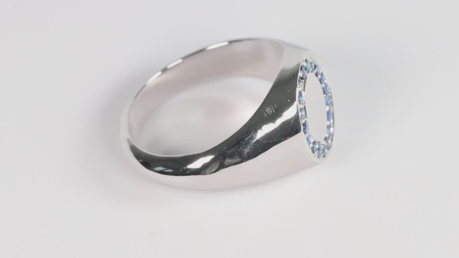 Silver Oval Signet Ring set with Blue Sapphire Gemstones
