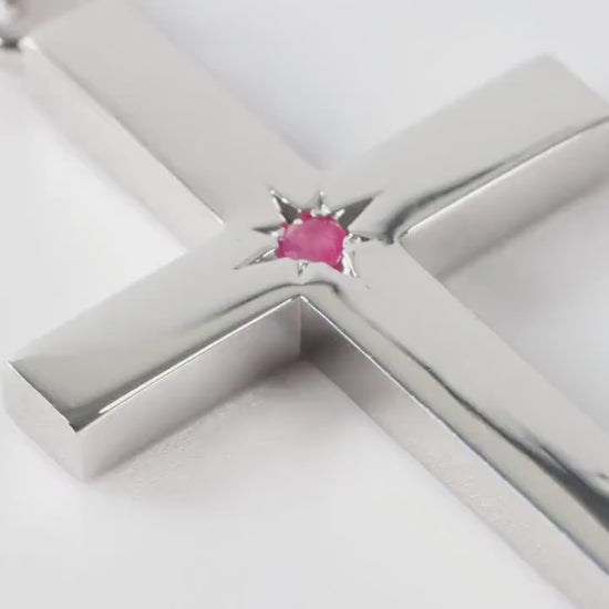 Silver Cross Pendant set with Ruby Gemstone