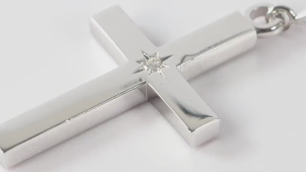 Silver Cross Pendant set with Lab Diamond