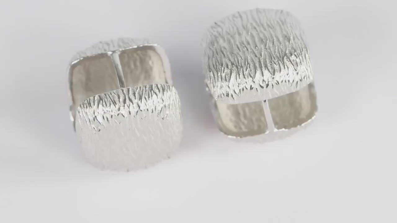 Sterling Silver 925 Textured Brushed Cube Square Hoops Huggies