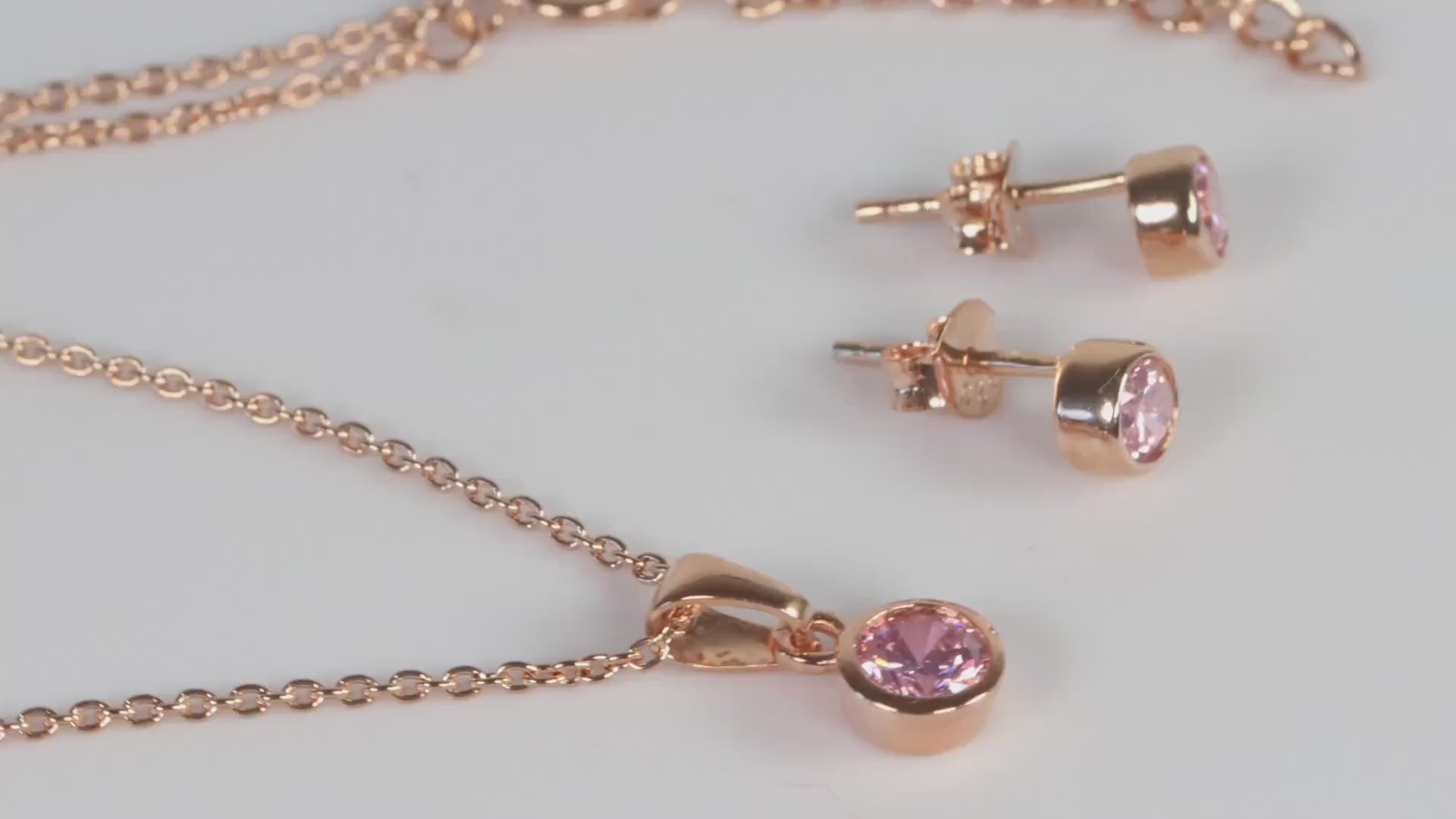 Sterling Silver 18ct Rose Gold Plated October Birthstone Earrings & Necklace Set