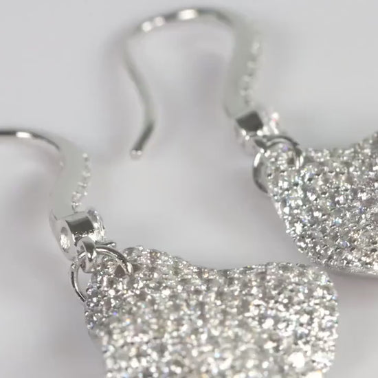 Sterling Silver 925 Pave CZ Set Wavy Dropper Earrings