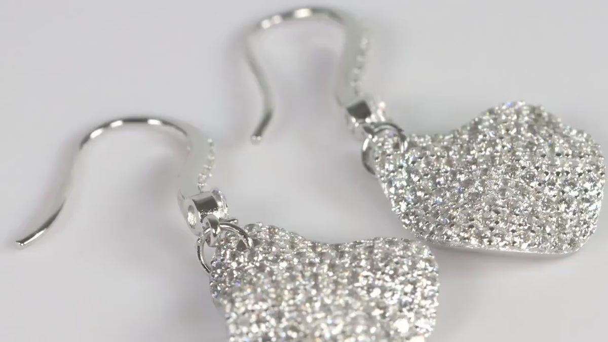Sterling Silver 925 Pave CZ Set Wavy Dropper Earrings