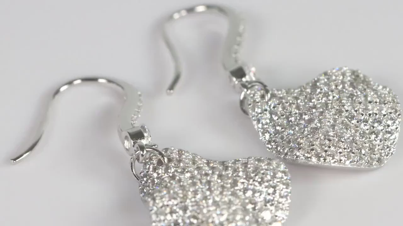 Sterling Silver 925 Pave CZ Set Wavy Dropper Earrings