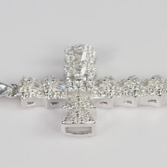 Sterling Silver 925 Mini CZ Encrusted Cross Pendant Necklace