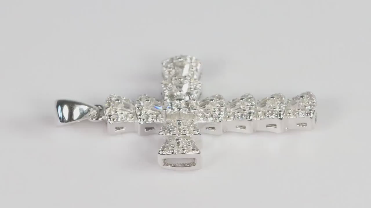 Sterling Silver 925 Mini CZ Encrusted Cross Pendant Necklace