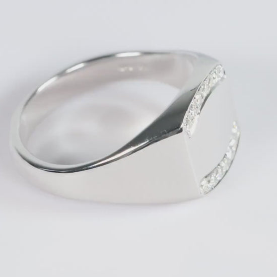 Silver Cushion Signet Ring set with Lab Diamonds
